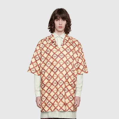 Shop Gucci Oversize Paper Effect Bowling Shirt In Red