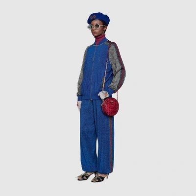 Shop Gucci Wool Lamé Jogging Pant In Blue