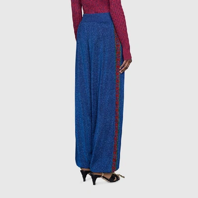 Shop Gucci Wool Lamé Jogging Pant In Blue