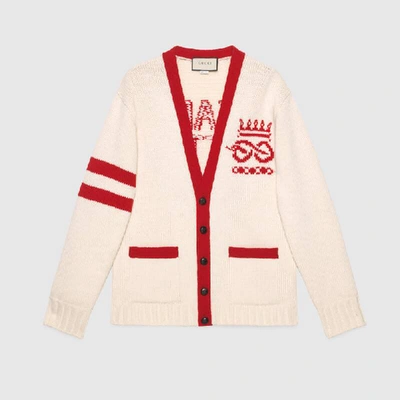 Shop Gucci Embroidered Wool Cardigan In White