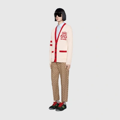 Shop Gucci Embroidered Wool Cardigan In White