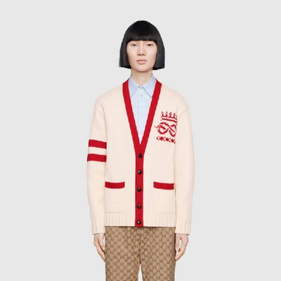 Shop Gucci Embroidered Wool Cardigan In White