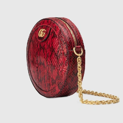 Shop Gucci Ophidia Snakeskin Mini Round Shoulder Bag In Red