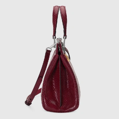 Shop Gucci Zumi Snakeskin Small Top Handle Bag In Bordeaux