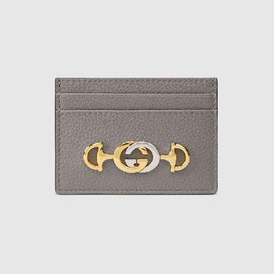 Shop Gucci Zumi Grainy Leather Card Case In Grey