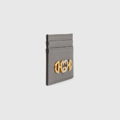 Shop Gucci Zumi Grainy Leather Card Case In Grey