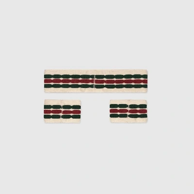 Shop Gucci Headband And Wrist Cuffs With Interlocking G Stripe In White