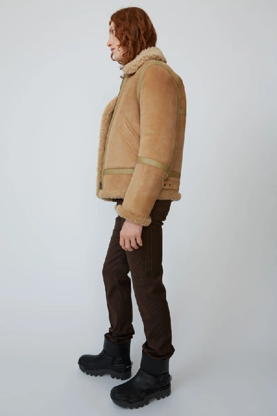 Shop Acne Studios Ian Suede Almond Beige In Shearling Aviator Jacket