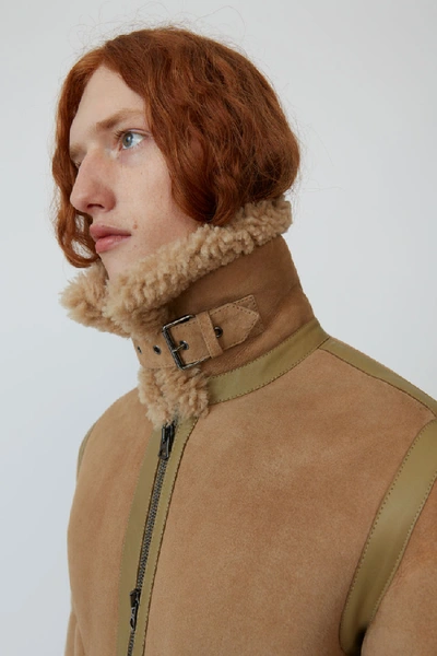 Shop Acne Studios Ian Suede Almond Beige In Shearling Aviator Jacket