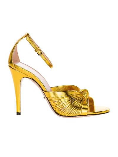 Shop Gucci Metallic Leather Sandal In Gold