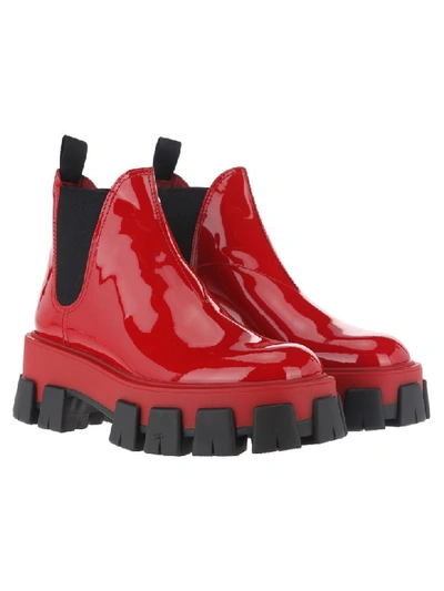 Shop Prada Patent Leather Boots In Red