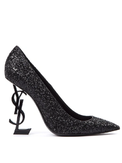 Shop Saint Laurent Black Glitter Opium Decolleté