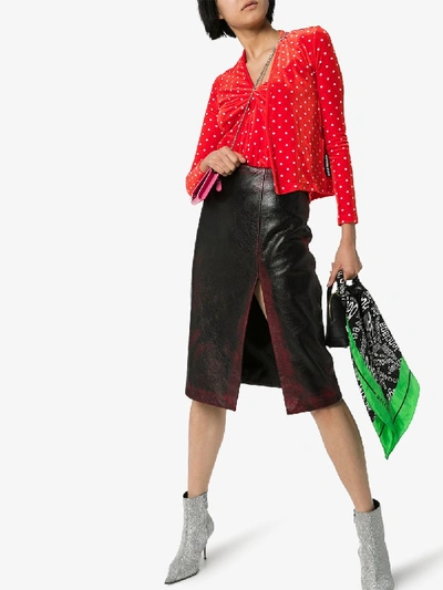 Shop Balenciaga Twisted Polka Dot Velvet Top In Red