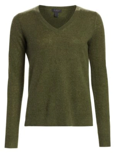 Shop Saks Fifth Avenue Women's Collection Featherweight Cashmere V-neck Sweater In Olive Moss