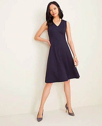 Shop Ann Taylor Seamed Ponte Flare Dress In Blue