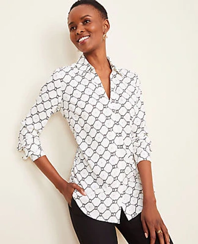 Shop Ann Taylor Roped Link Essential Shirt In Winter White