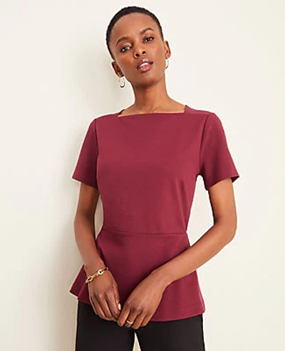 Shop Ann Taylor Square Neck Peplum Top In Burgundy