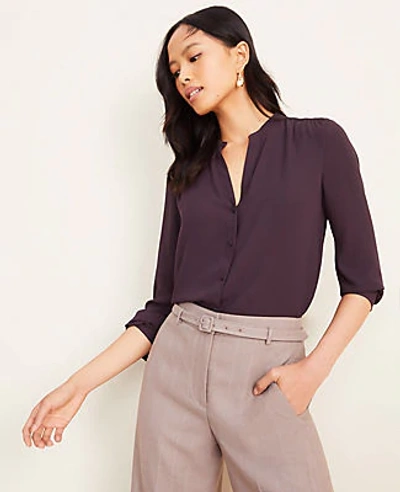 Shop Ann Taylor Shirred V-neck Blouse In Purple