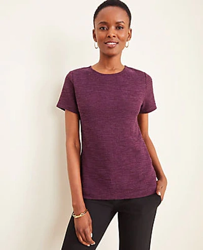 Shop Ann Taylor Tweedy Button Back Tee In Purple