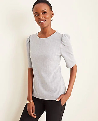 Shop Ann Taylor Herringbone Puff Sleeve Top Size L Grey Multi Women's In Gray