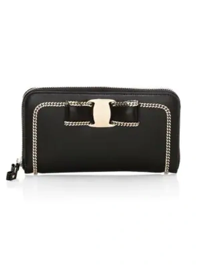 Shop Ferragamo Liberty Leather Zip-around Wallet In Black