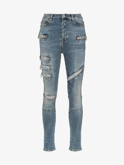 Shop Ben Taverniti Unravel Project Unravel Project Moonwash Multi Zip Skinny Jeans In Blue