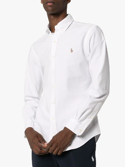 Shop Polo Ralph Lauren Logo-embroidered Long-sleeve Shirt In White