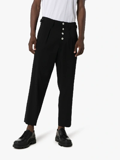 Shop Yohji Yamamoto Dropped Crotch Trousers In Black