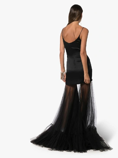 Shop Alessandra Rich Tulle Train Silk Gown In Black