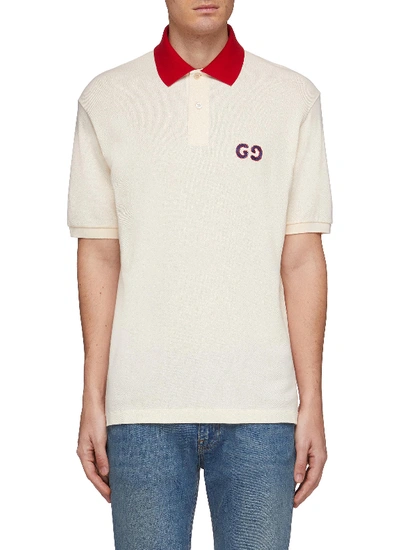 Shop Gucci Gg标志刺绣拼色衣领polo衫