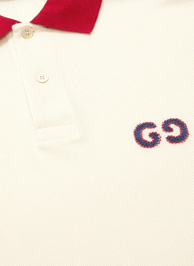 Shop Gucci Gg标志刺绣拼色衣领polo衫