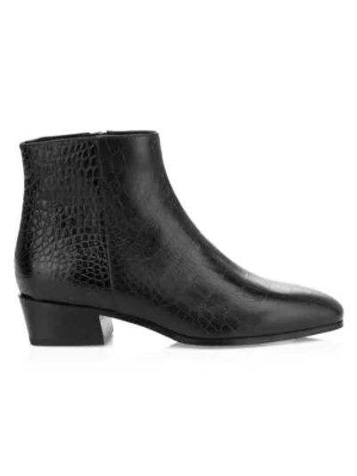 Shop Aquatalia Fuoco Croc-embossed Leather Ankle Boots In Black