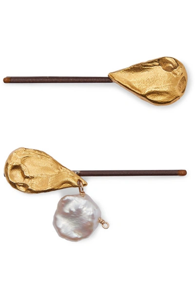 Shop Alighieri Set Of Two Gold-plated Pearl Hair Slides