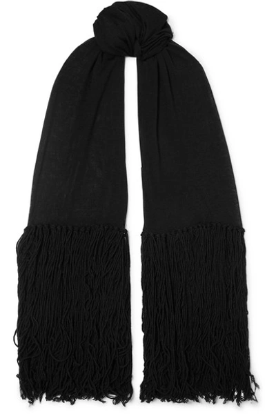 Shop Bottega Veneta Tasseled Cashmere And Wool-blend Wrap In Black