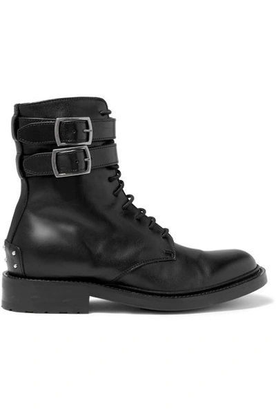 Shop Saint Laurent Army Lace-up Leather Ankle Boots In Black