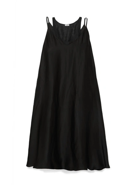 Shop Loewe Layered Satin And Linen-gauze Dress In Black