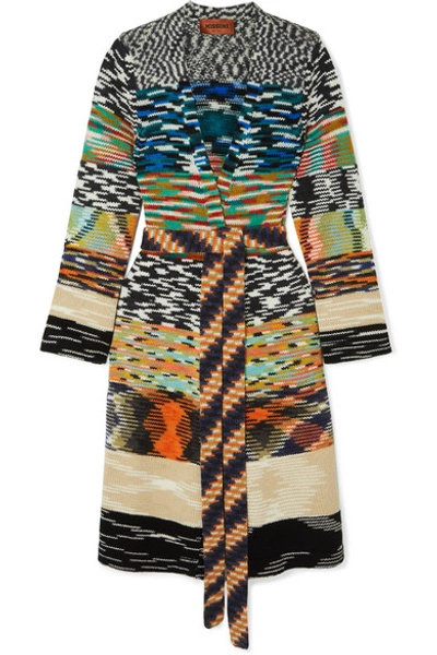 Shop Missoni Belted Chunky-knit Cardigan In Black