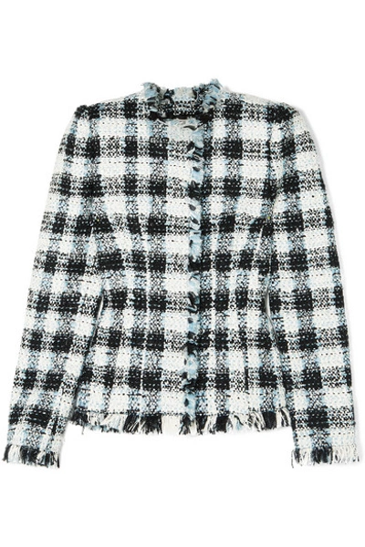 Shop Alexander Mcqueen Checked Bouclé-tweed Blazer In Blue