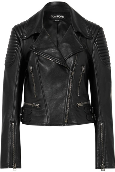 Shop Tom Ford Leather Biker Jacket In Black