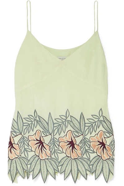 Shop Dries Van Noten Embroidered Crepe Camisole In Pastel Yellow