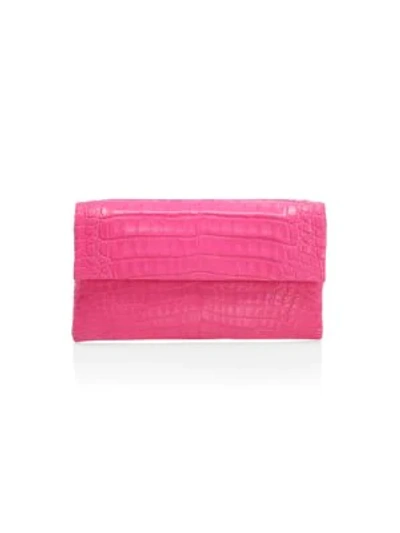 Shop Nancy Gonzalez Women's Small Gotham Crocodile Clutch In Neon Pink