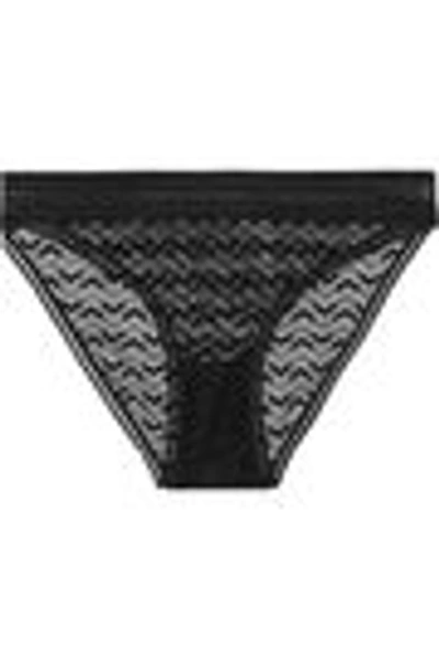 Shop Else Woman Boomerang Lace-trimmed Stretch-mesh Mid-rise Briefs Black