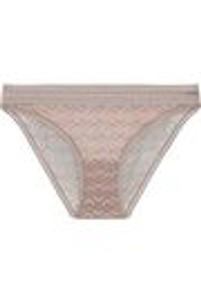 Shop Else Woman Boomerang Lace-trimmed Stretch-mesh Mid-rise Briefs Neutral