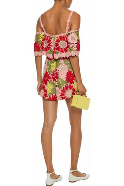 Shop Alice And Olivia Anelle Cold-shoulder Guipure Lace Playsuit In Multicolor