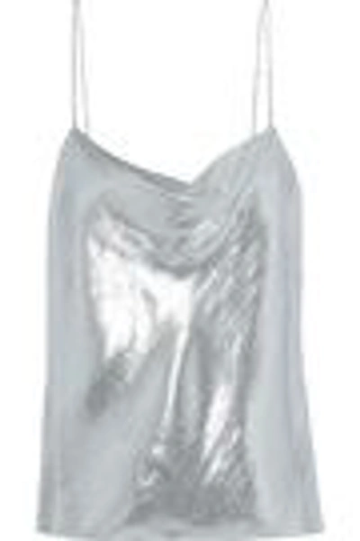 Shop Alice And Olivia Harmon Draped Silk-blend Lamé Camisole In Silver