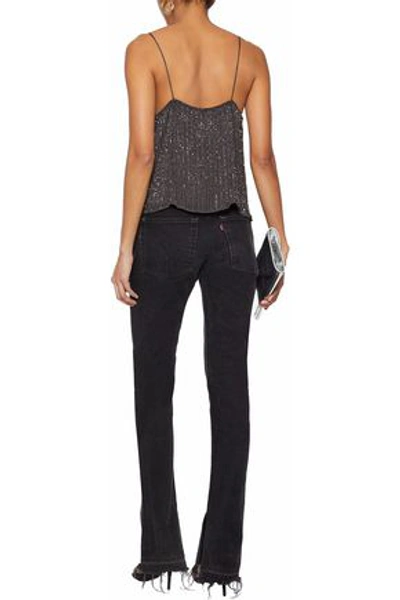 Shop Alice And Olivia Harmon Bead-embellished Crepe De Chine Camisole In Dark Gray