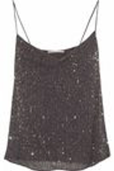 Shop Alice And Olivia Harmon Bead-embellished Crepe De Chine Camisole In Dark Gray