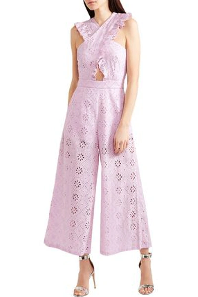 Shop Alice Mccall Limonada Ruffled Broderie Anglaise Cotton Wide-leg Jumpsuit In Lilac