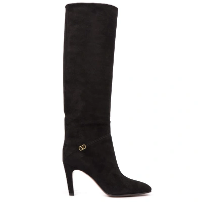 Shop Valentino Black Suede Leather Boots