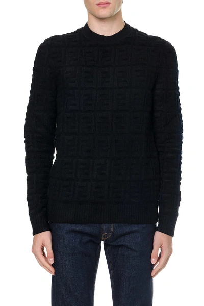 Shop Fendi Black Wool Sweater With Monogram